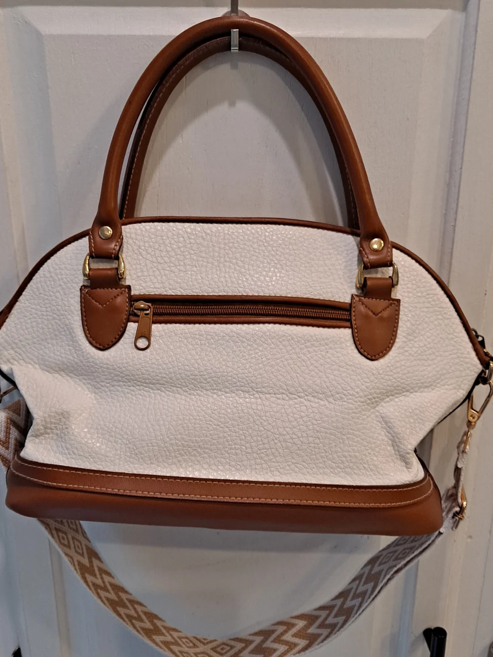 Michael Stevens International Vintage White Pebble Dome Satchel Tan Leather